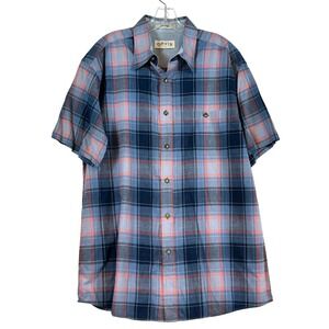 Orvis Mens Large Short Sleeve Plaid Button Down Shirt Blue Gorpcore Outdoor Prep